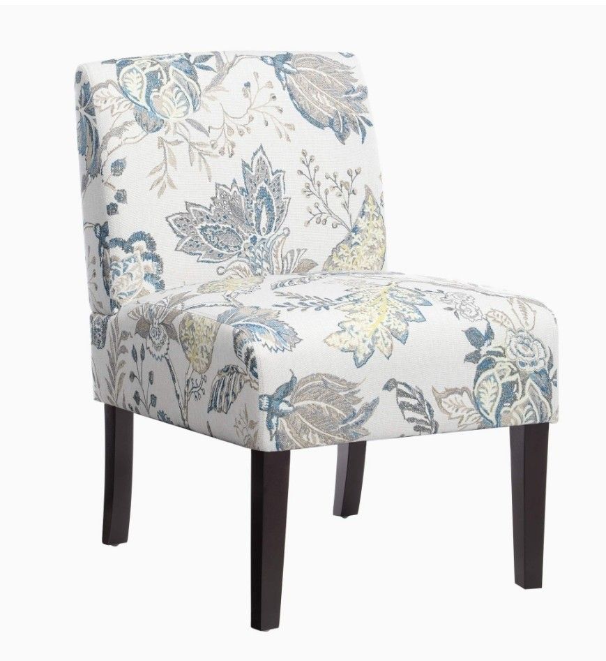 Slipper Chair, Armless Accent Chair, Modern Comfy Chair with Solid Wood Feet, Upholstered Reading Chair for Living Room Studio, Bedroom, Floral White