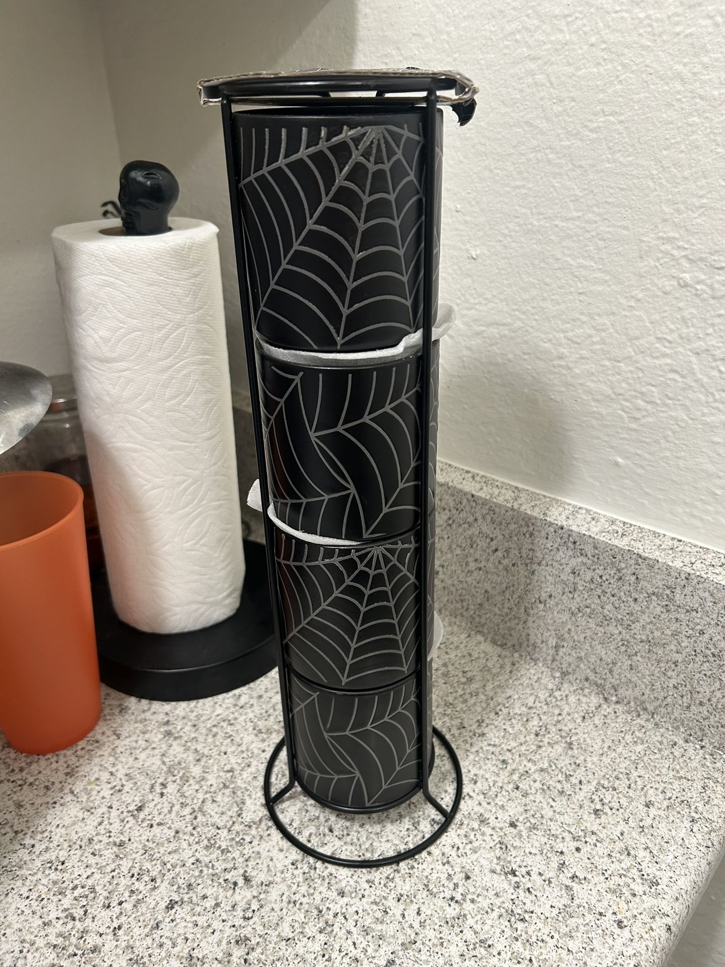 4 spiderweb Mug Set With Stand