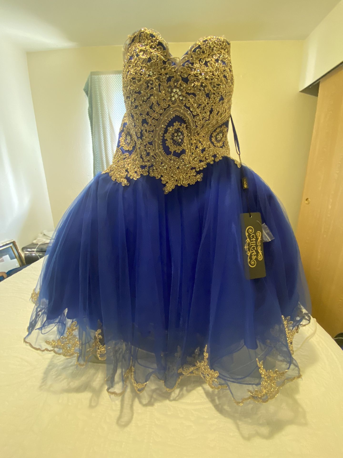 Royal Blue And Gold Short Dress