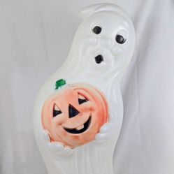 Vintage General Foam Plastics Halloween Ghost Holding Lighted Pumpkin Blow Mold