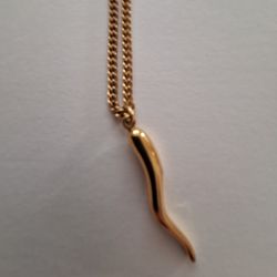 Vintage Theda 1/20 12K Gold-Filled Italian Horn Necklace – 24" Curb Chain