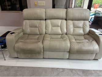 Ivory double recliner three seat leather sofa