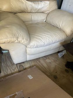 Cream Leather Loveseat Sofa