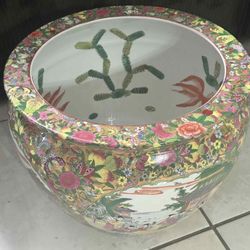Vintage Koi Porcelain Bowl Planter 12”H 14.5” in diameter