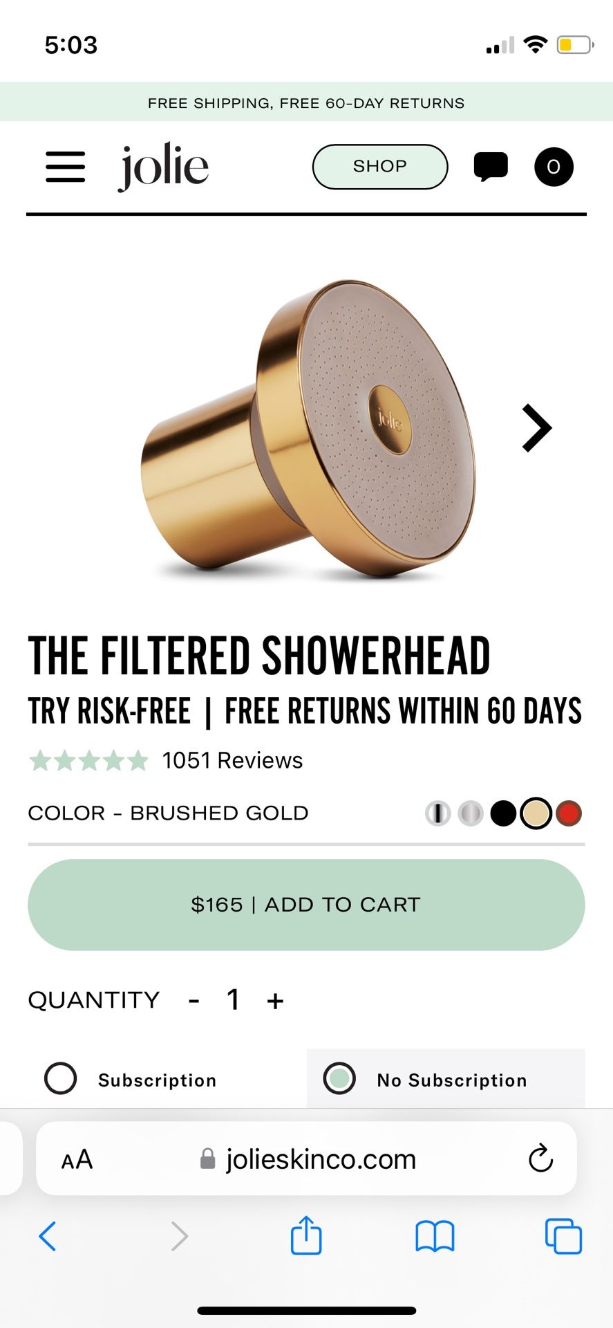 Jolie Filtered Shower head - Brushed Gold