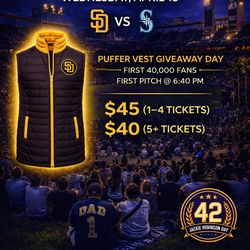 🎟️ PADRES vs MARINERS — APRIL 15 PUFFER VEST GIVEAWAY 🔥