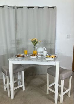 Elegant Counter Height Fax-Marble Dining Table & 2 Stools