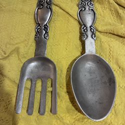 Giant 24” Kitchen Utensils Spoon & Fork Aluminum Wall Hanging Decor