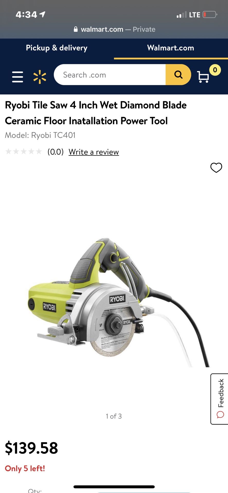  Ryobi 4 in. Handheld Wet Tile Saw