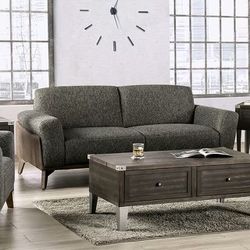 3 Piece Grey Mid Century Modern Fabric  Leather Wrapped Sofa Set Absolute Luxury Glam Rustic 