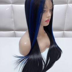 Lace Front Wig-Black And Blue Straight Hair~costume Cosplay Dress Up-brand New $50- Peluca Black And Blue Lacia Nueva