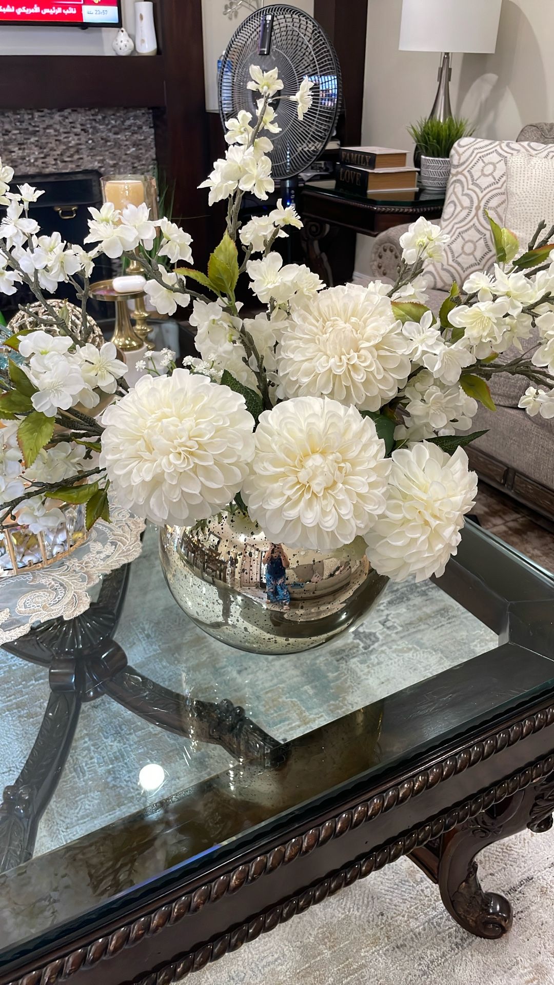 Vase With Off white Flowers