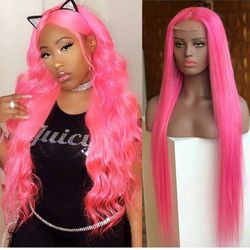 100% Human Hair Dark Pink Lace Front Wig