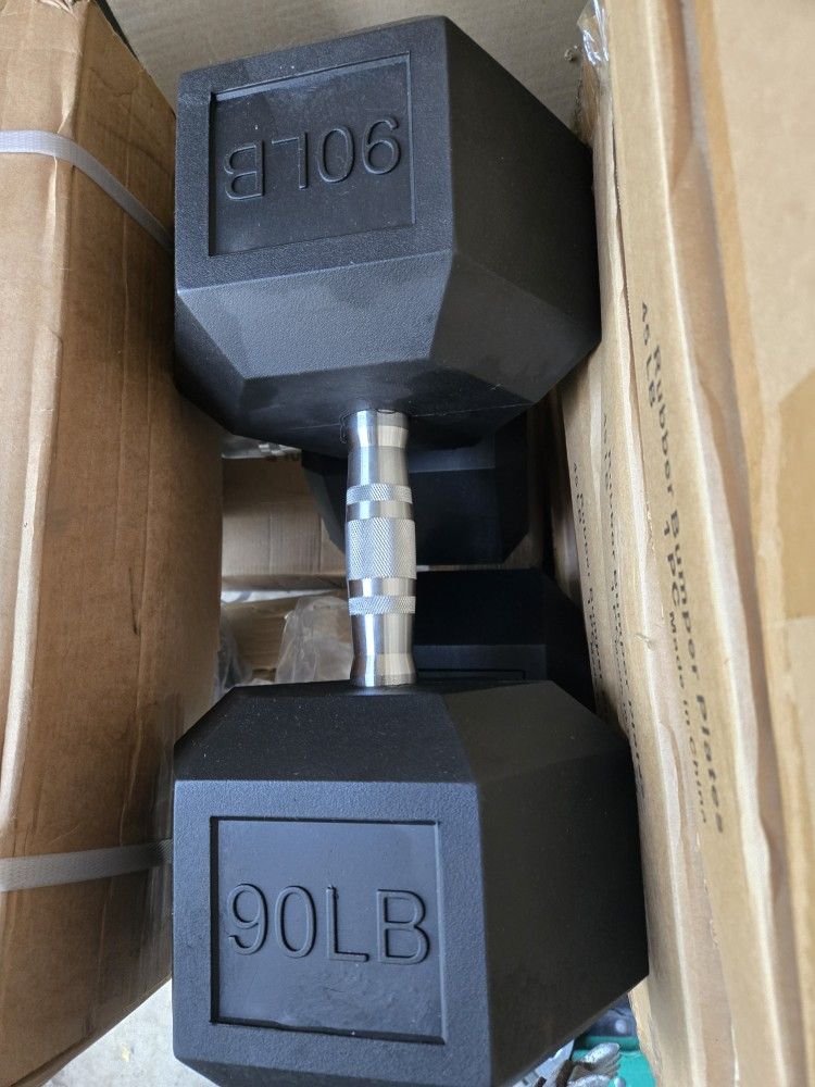 Brand New 90lb Rubber Hex Dumbbells