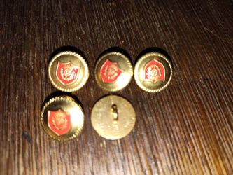 5 vintage shield buttons