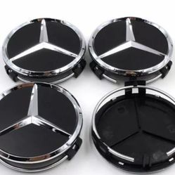Set Of 4 Mercedes Matte Black Wheel Center Caps