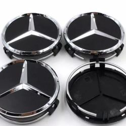 Set Of 4 Mercedes Matte Black Wheel Center Caps