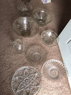 Beautiful and vintage crystal bowels, trains, and jug. Prices ranges from a dollar to five dollars
