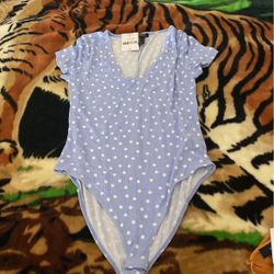 Forever 21 Blue And White Polkadots Bodysuit 