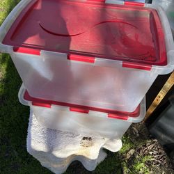 Clear Plastic Tubs Red Attached Lids