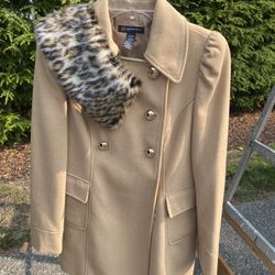 INC Coat With Leopard Collar Attachment 