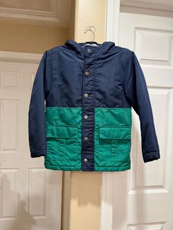 Boy  Navy and Green Snap-Button Hooded Jacket