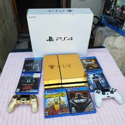 6 Games n 2 Wireless Controller New with 1 Gold Plate 24k Playstation 4 PS4 500GB $280! Or with Box $300! Original box tho.. all work 100%
