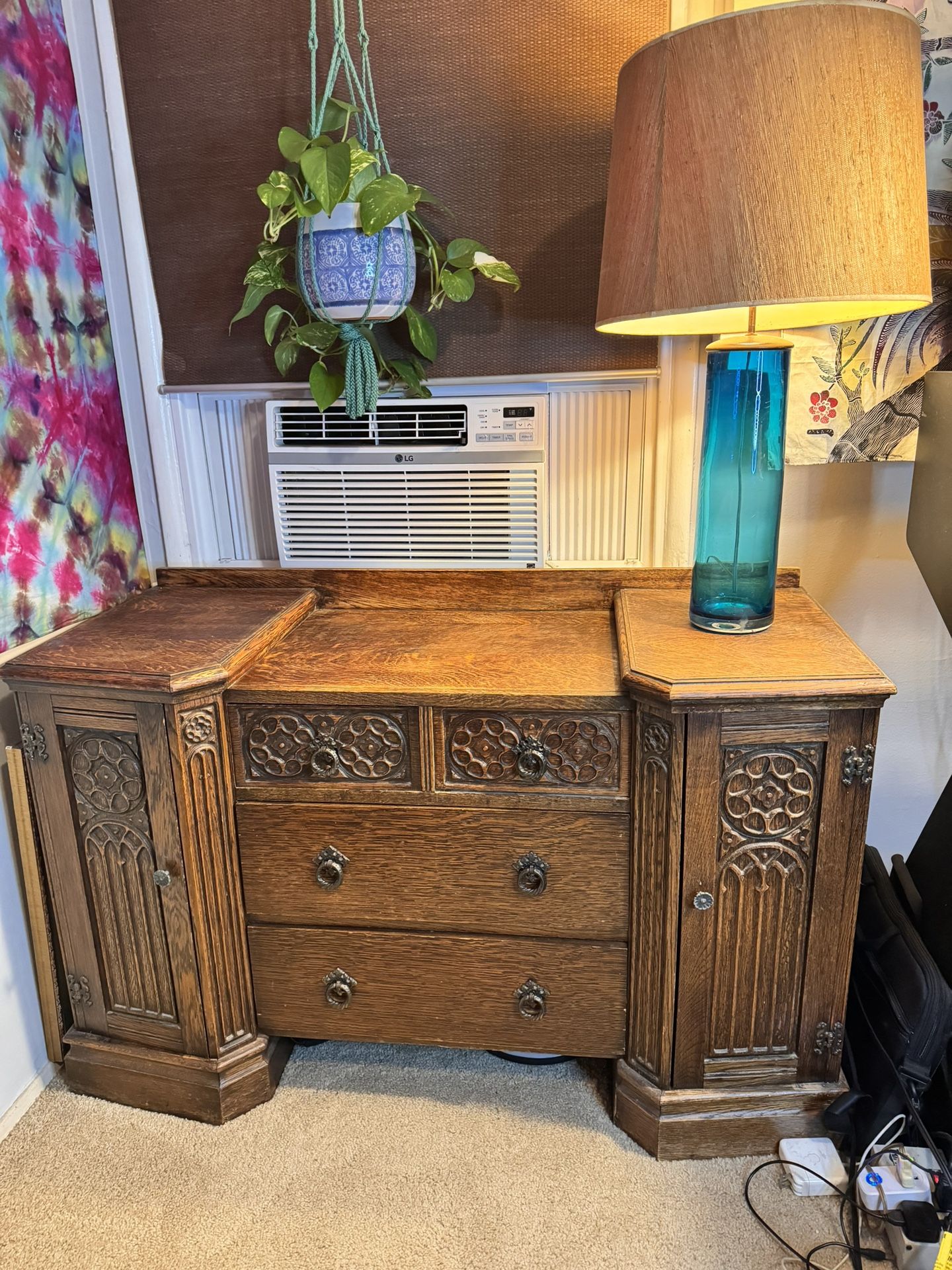 Antique Oak Gothic Dresser