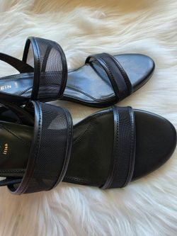 Anne Klein Women's Rhonda Mesh Band Block Heel Dress Sandals - Black, 6.5M