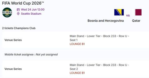 World Cup Bosnia and Herzegovina vs Qatar VIP Premium FIFA Hospitality tickets