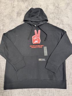 NIKE NYC Hoodie 2XL Mens Black Red White Club Fleece Sweatshirt New York City