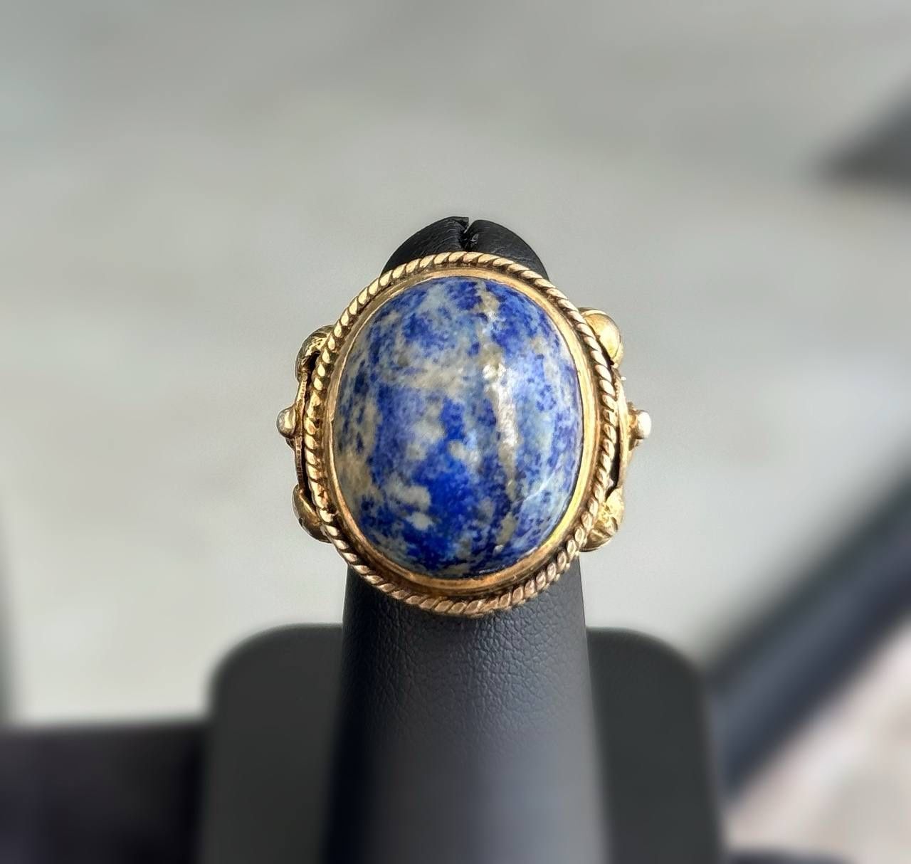 Jewelry .925 sterling silver gold tone lapis lazuli stone 13CTW ring size 5.75