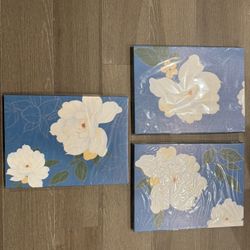 12x16inch floral Painting Wall Art Canvas - 3 Panles Framed Pic