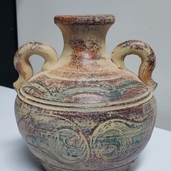 Etched 2-handled Pottery Greek Design