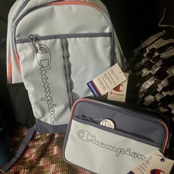 BRAND NEW WITH TAGS  Champion Center Set - Backpack & Lunch Kit with Tray - Light Blue