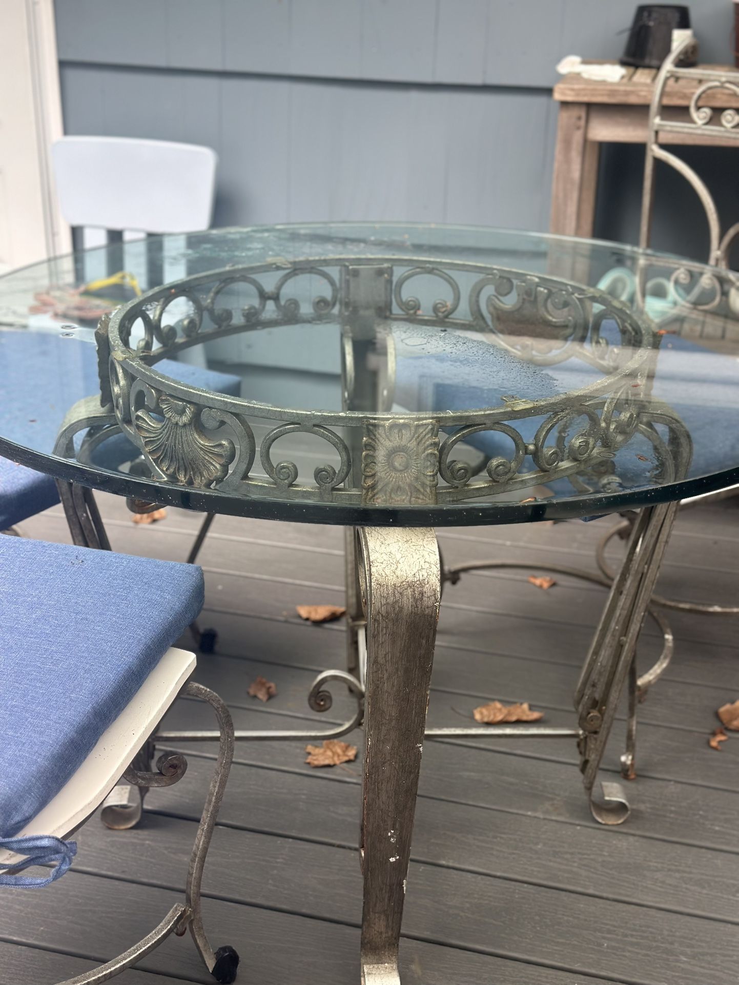 Cast Iron Glass Table And 4 Chairs
