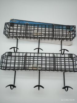 17-3/4" Matte Black Industrial Baskets with Hooks