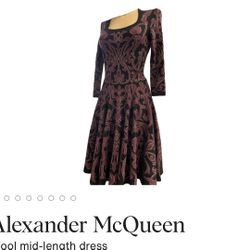 Alexander McQueen Burgundy Pleaded Mini Fit and Flare Dress Size Small