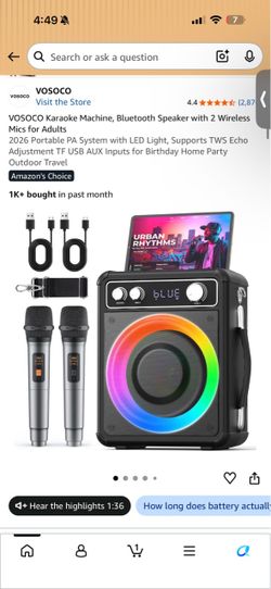VOSOCO Karaoke Machine with 2 Wireless Microphones