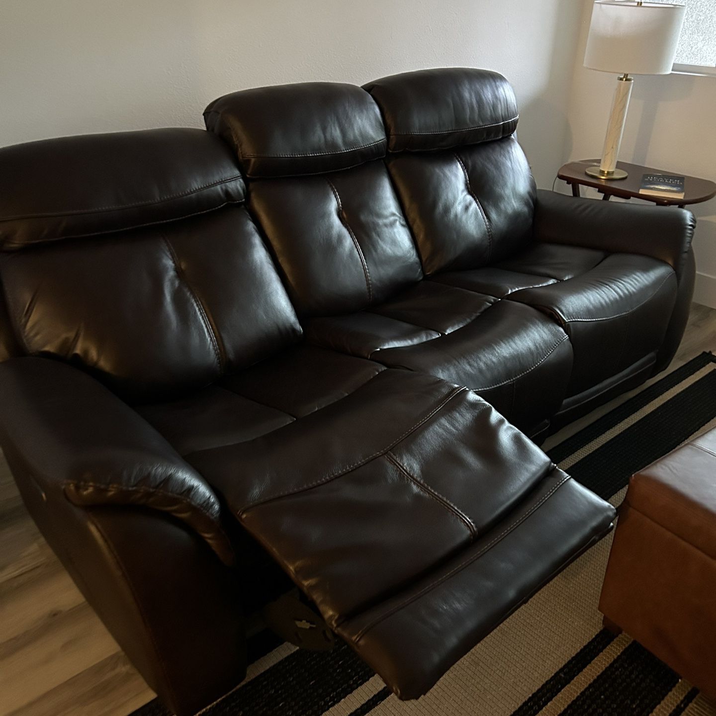 Living Spaces Leather Recliner Sofa