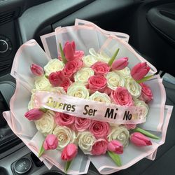 36 Roses With Tulips Bouquet 