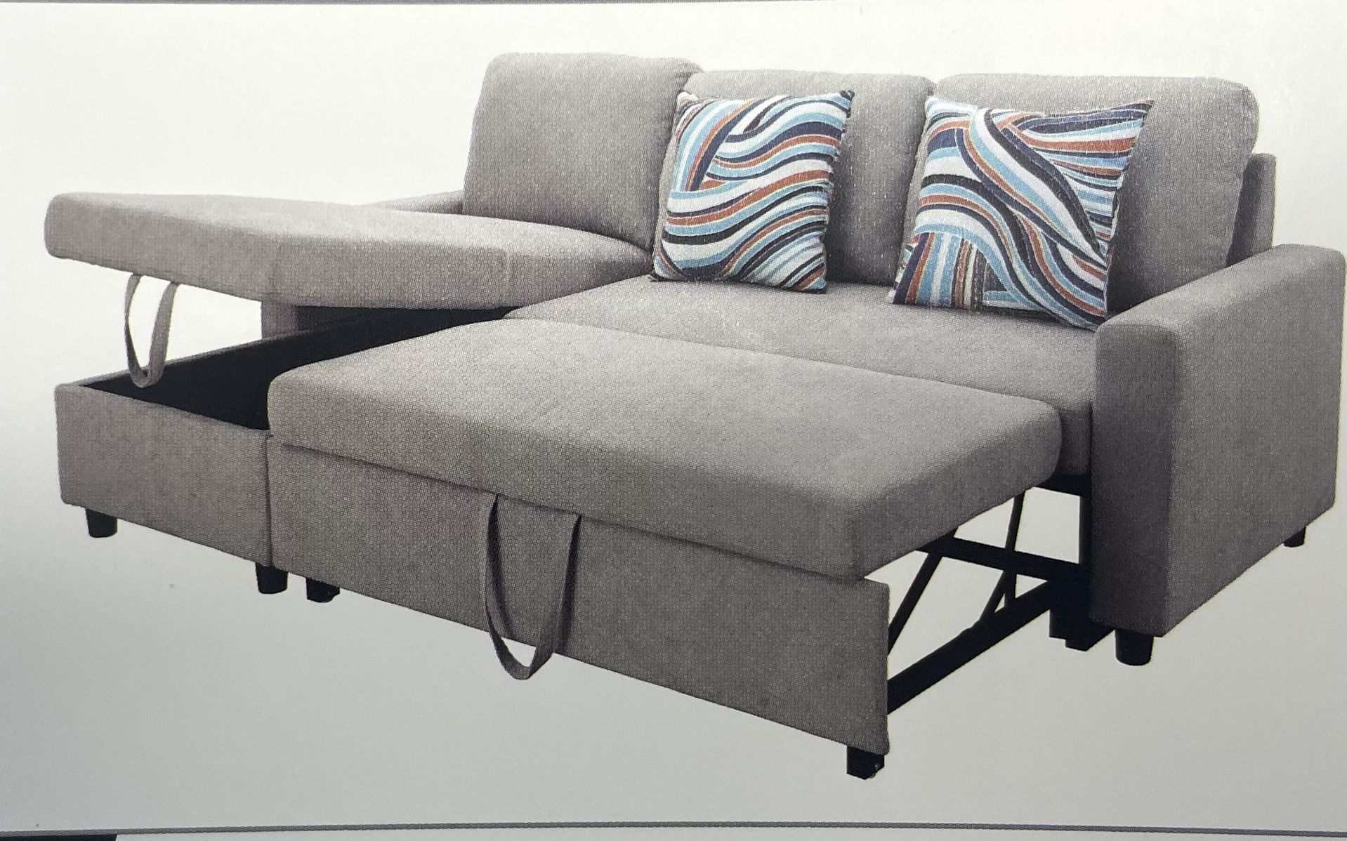 Grey Microfiber Sectional Sleeper Sofa Couch