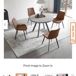 5-Piece Gray Round Dining Table Set MDF Dining Table and 4 Brown Dining Chairs