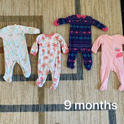 4pcs Beautiful Fleece Pajamas With Great Condition, Size 9 Months  