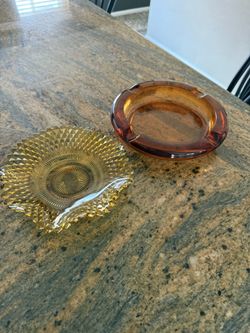 Vintage Amber Glass Ashtrays 