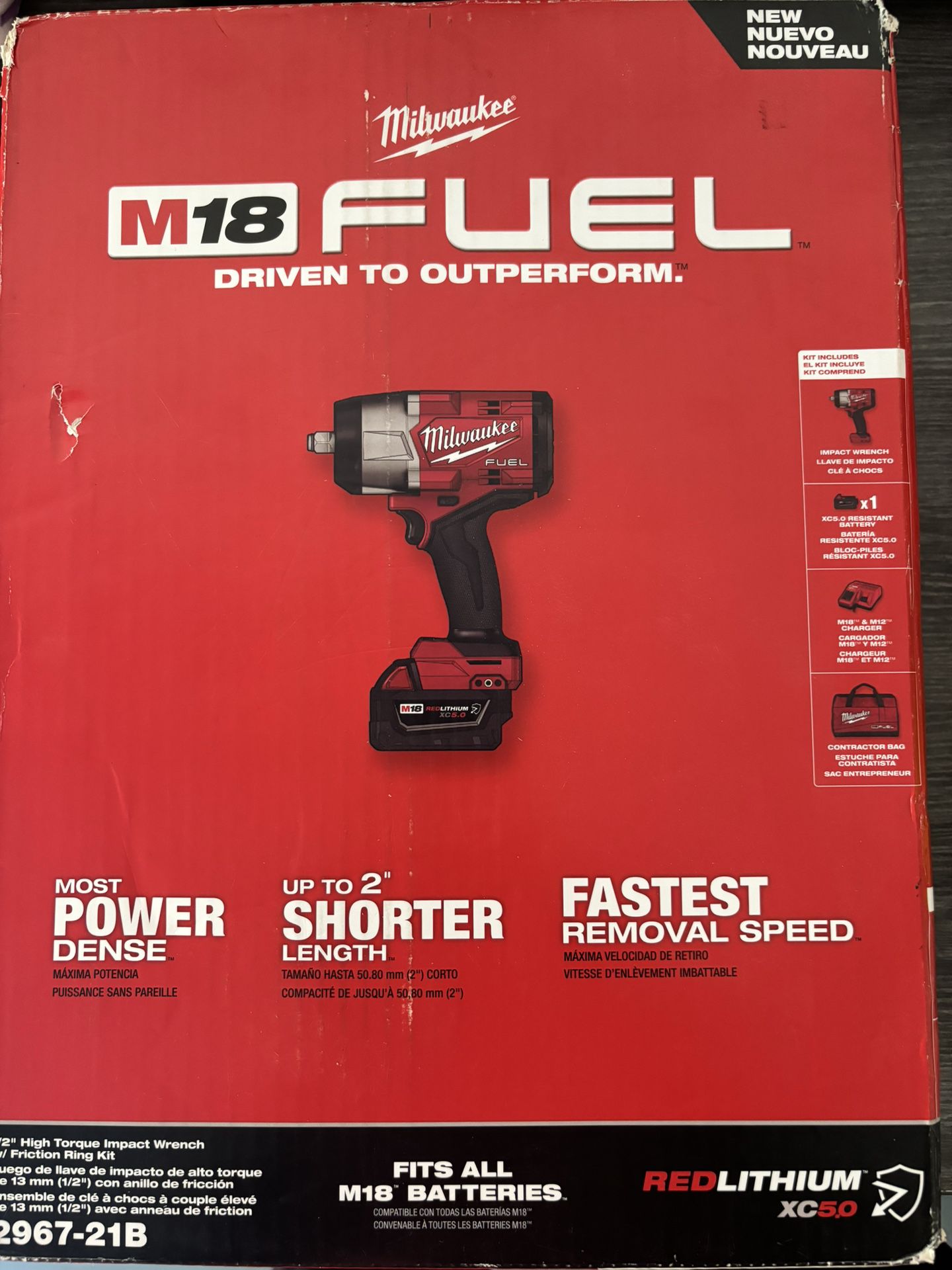  M18 FUEL 18V Lithium-Ion Brushless Cordless 1/2 in. Impact Wrench w/Friction Ring Kit w/One 5.0 Ah Battery and Bag