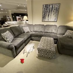 Alexvale Gray Couch Sectional Loveseat Living Room Set With Storage Ottoman🌹 Brand New💥 Fastest Delivery 🚚 