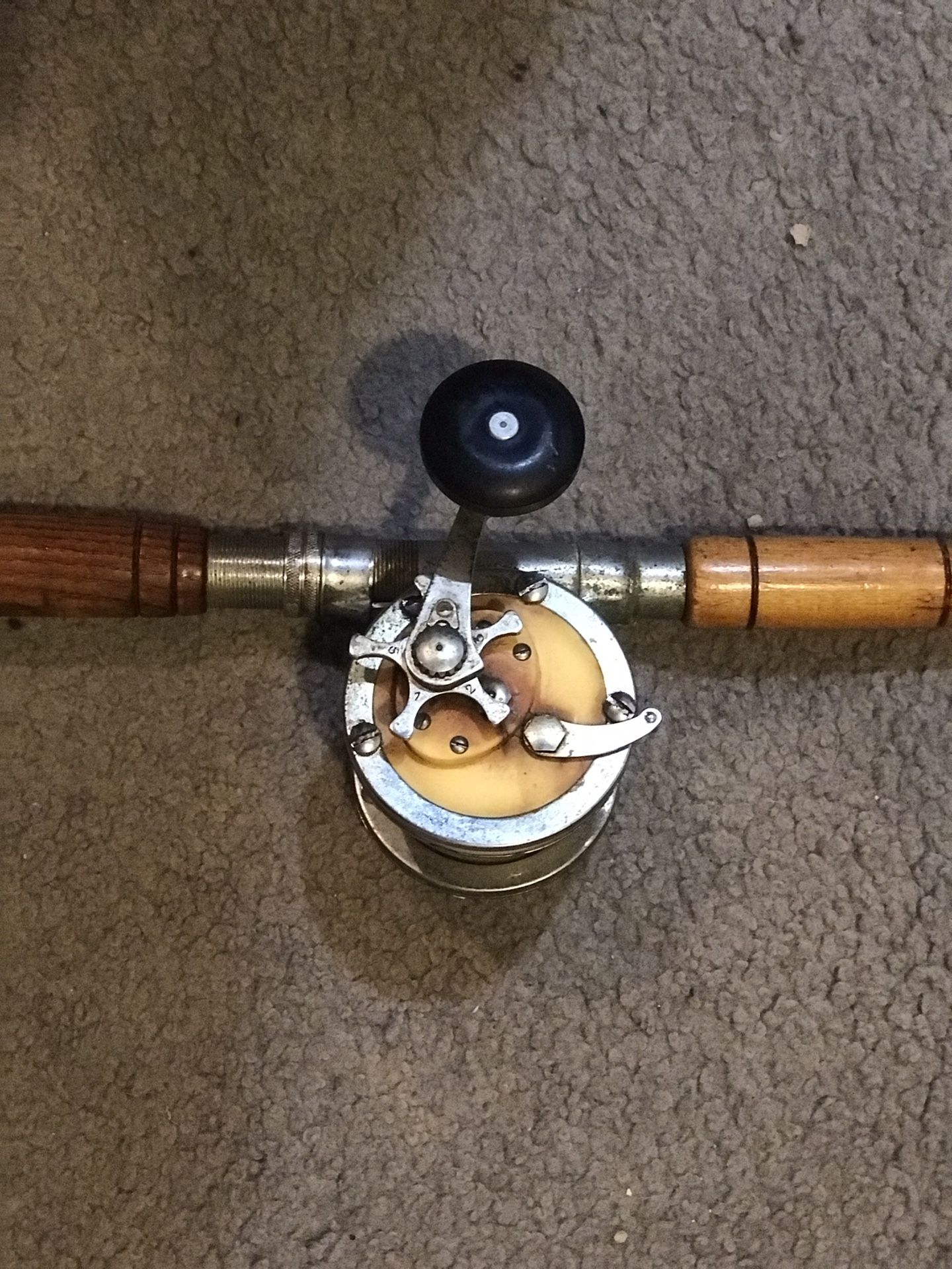 Vintage 7 FT CherryWood Fishing Pole With A Vintage Garcia Michell 622 Reel