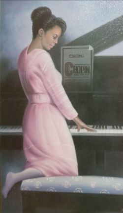 Ariel "Lady At The Piano" Lithograph Art On Canvas