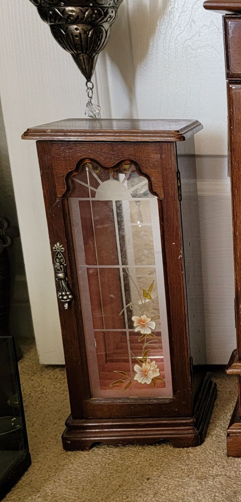 Vintage 1960s japan wooden jewelry box Etched or stained glass